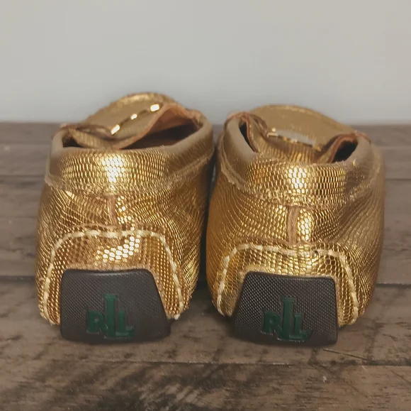 Lauren Ralph Lauren Leather Carley Gold Driving Moccasins NWOT/B - Picture 6 of 8